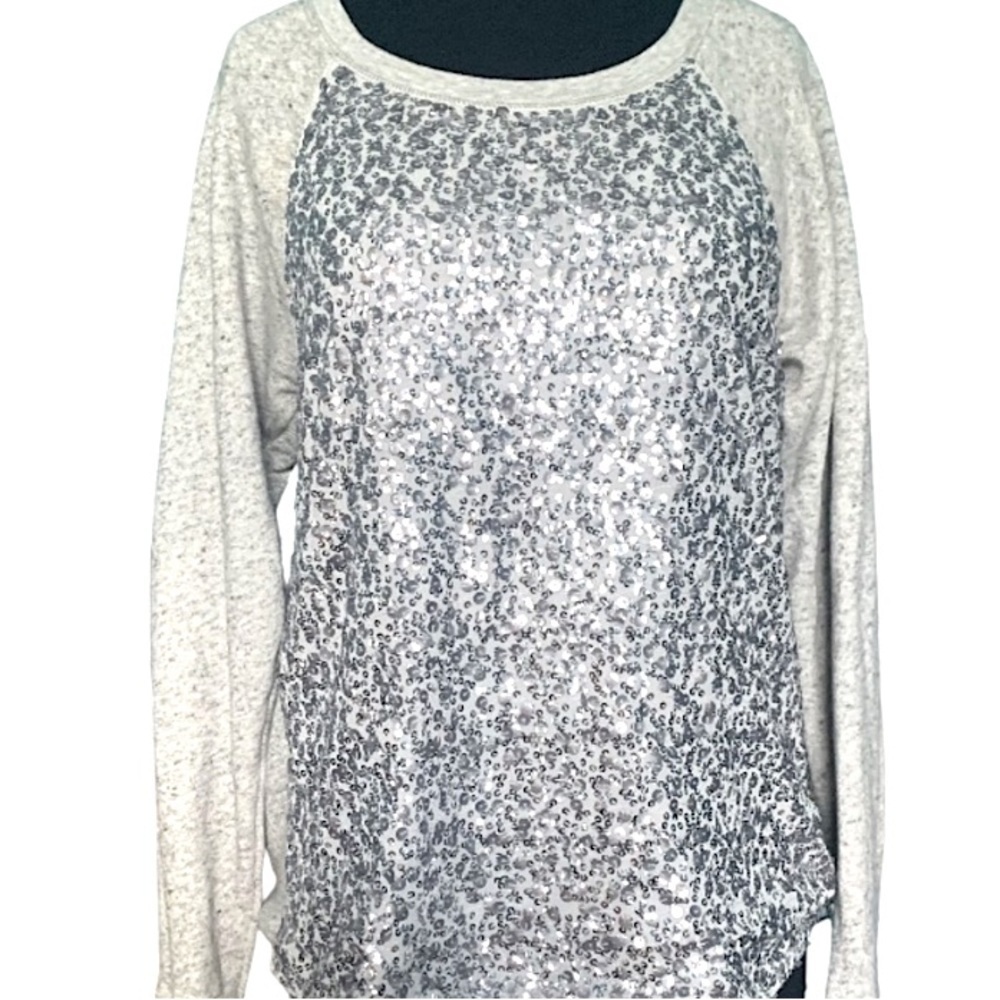 Express Silver Sequin Top Long Sleeve Light Speckled Gray Size Small